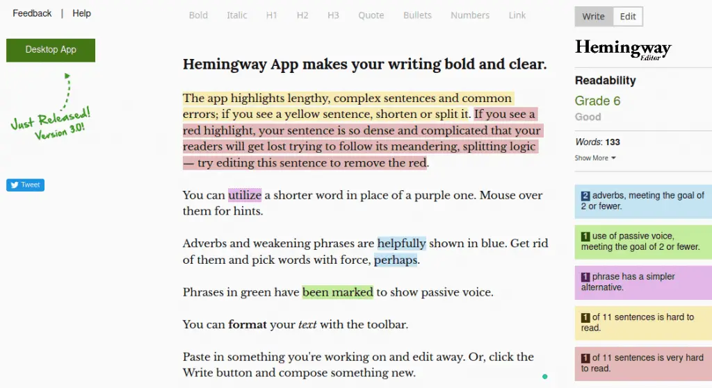 Hemingway App Screenshot