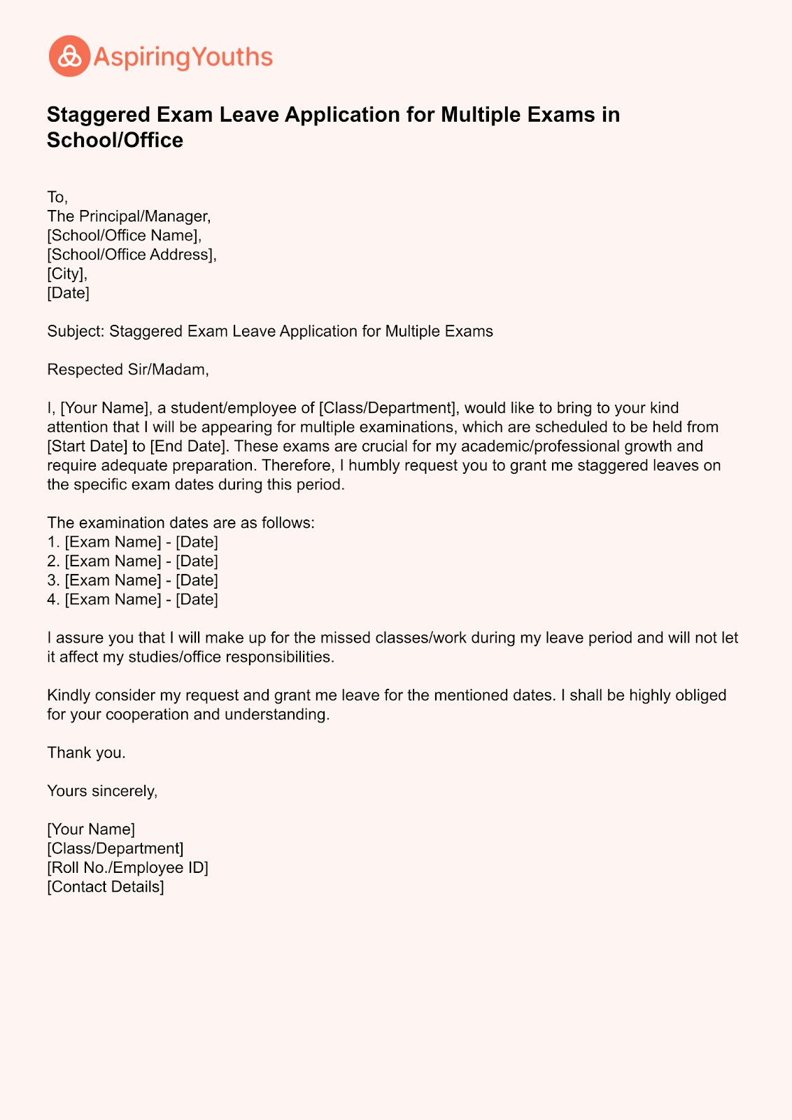 application letter for leave in office because of exam