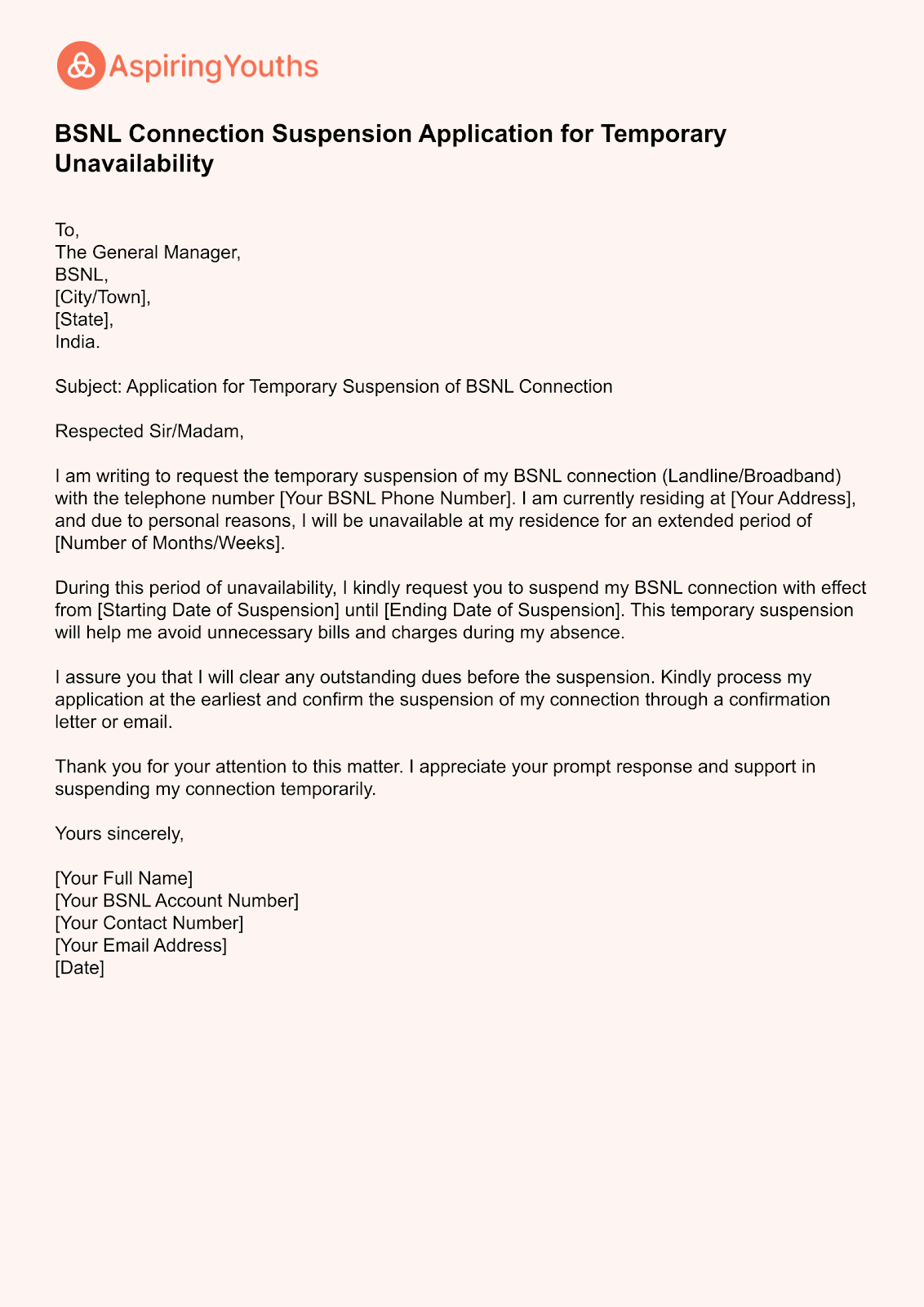 application letter for closing bsnl broadband connection