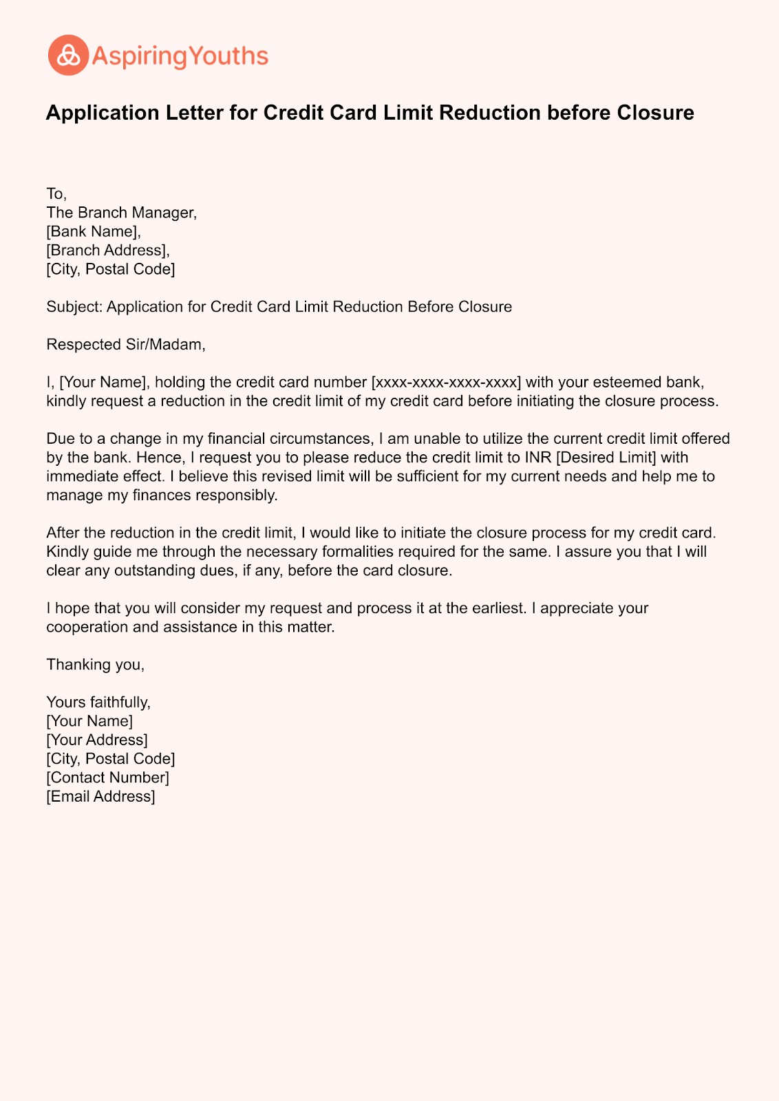 application letter for credit card